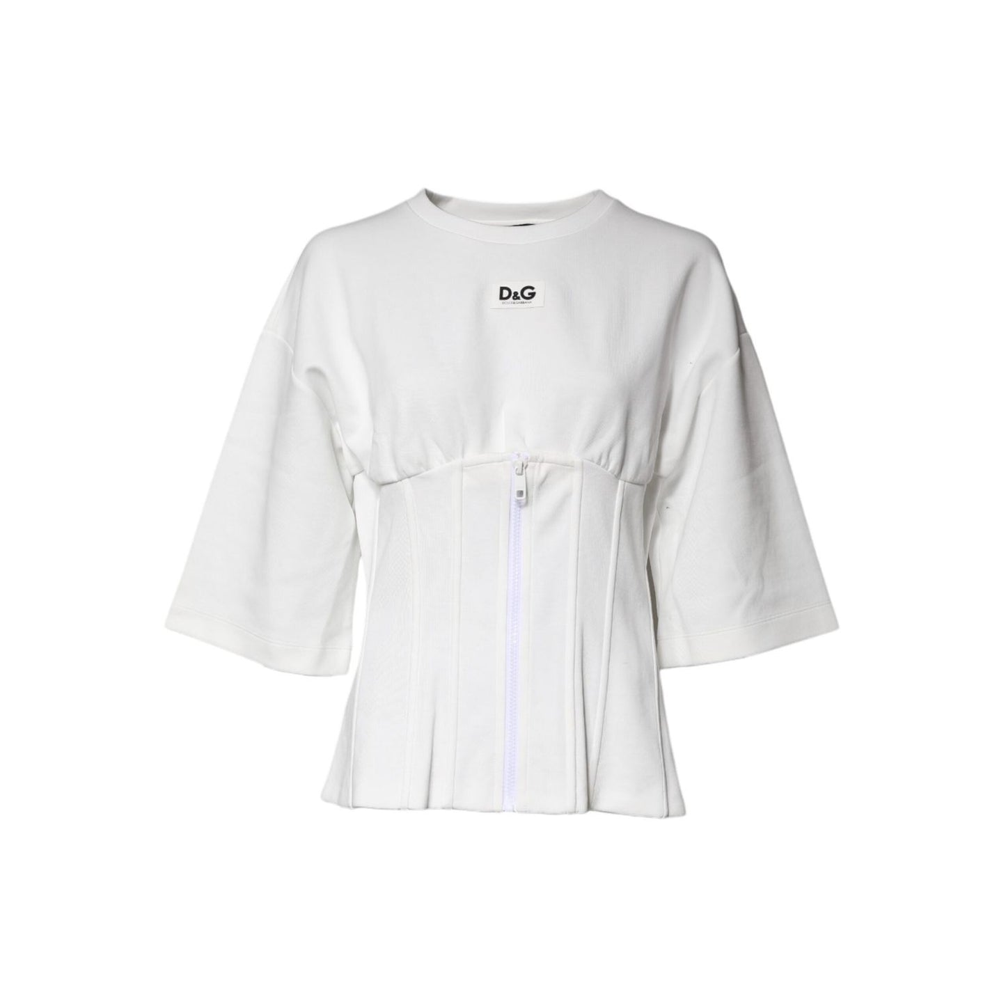 Dolce & Gabbana White Cotton Blend 3/4 Sleeves Blouse Top