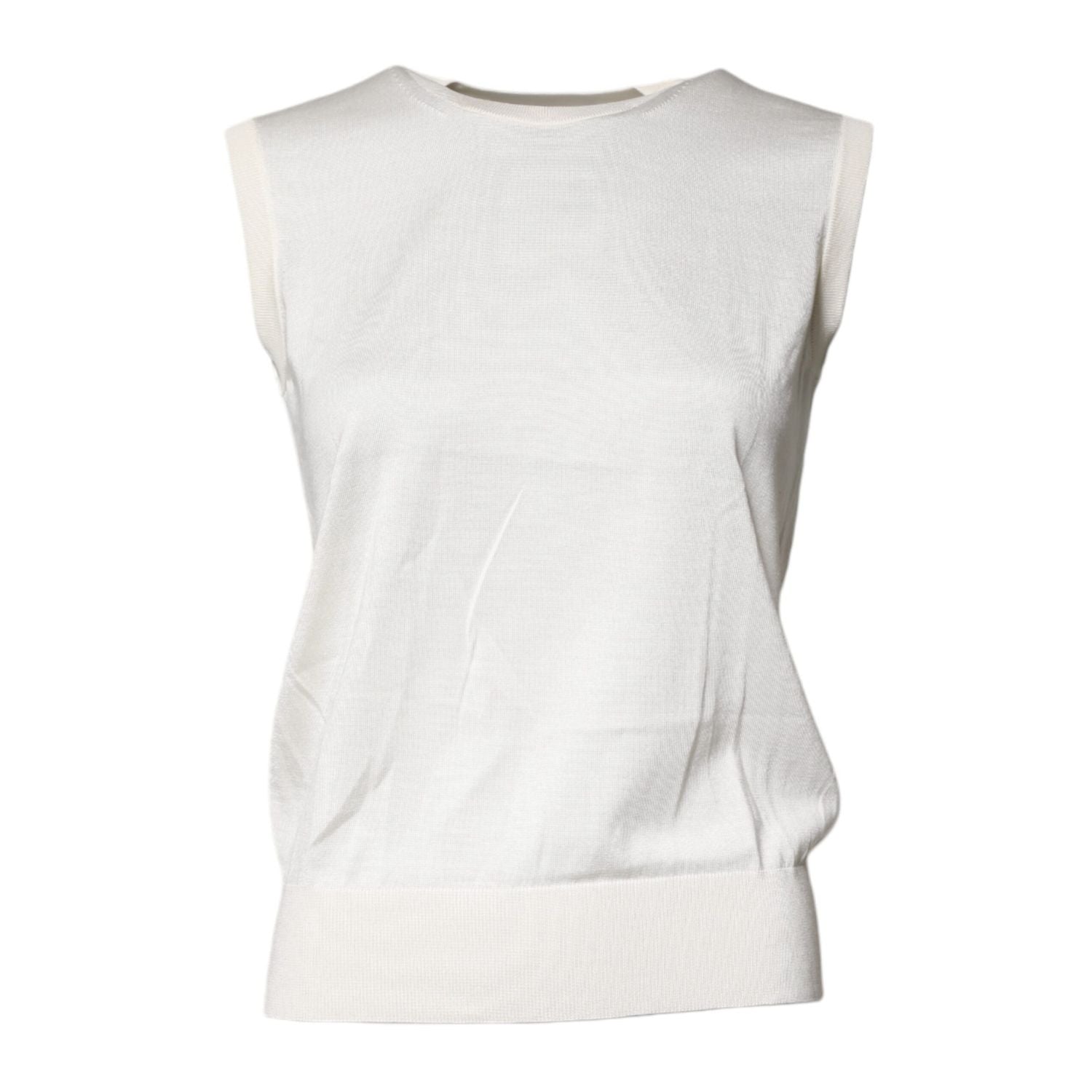Dolce & Gabbana Cream Sleeveless Silk Round Neck Tank Top
