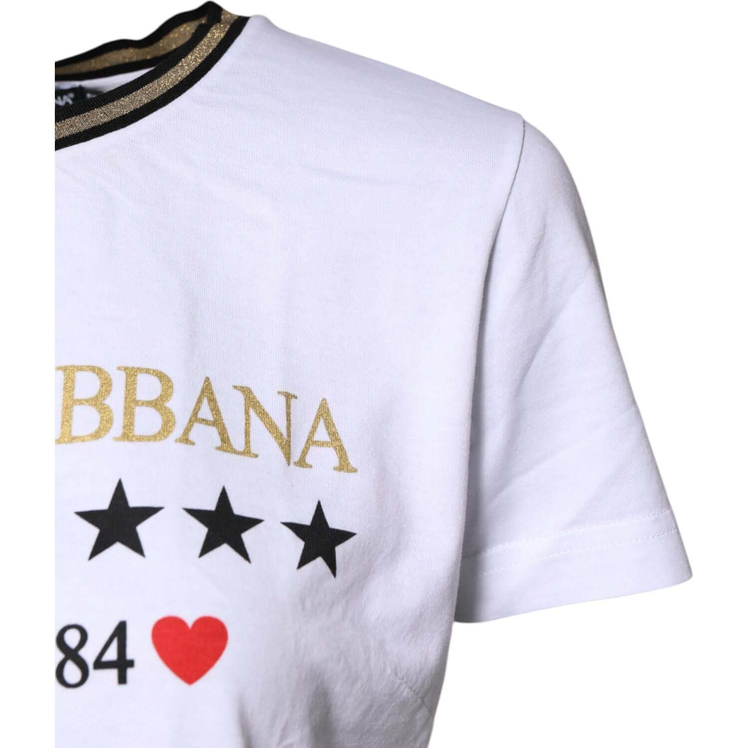 Dolce & Gabbana White Printed Round Neck Top Cotton T-shirt