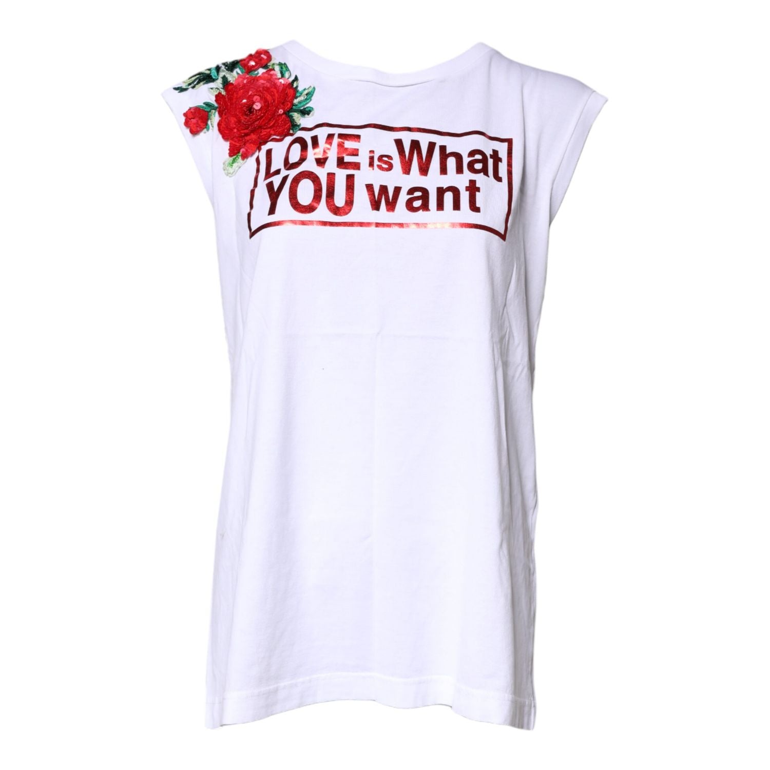 Dolce & Gabbana White Floral Graphic Print Sleeveless Tank Top