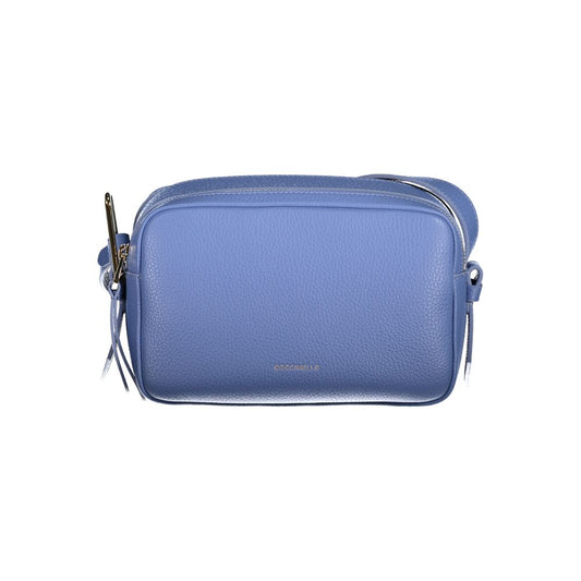 Coccinelle Light Blue Leather Women Handbag with adjustable shoulder strap and two compartments, showcasing Italian craftsmanship.