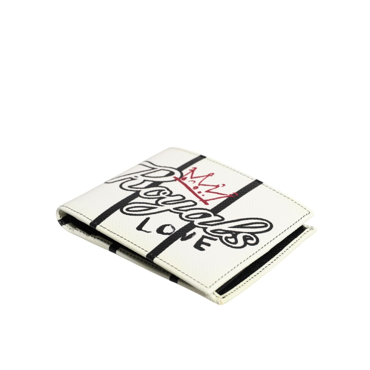 Dolce & Gabbana White Leather DG Crown Royals Bifold Card Holder Wallet