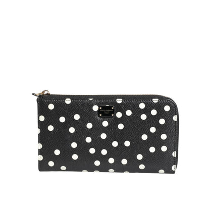 Dolce & Gabbana Black White Dotted Leather Zip Around Continental Wallet