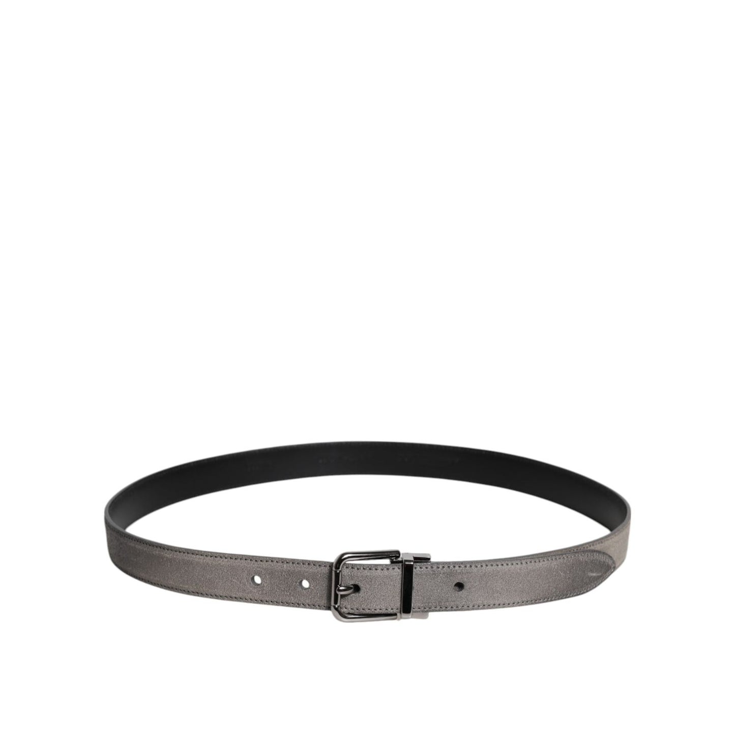 Dolce & Gabbana Gray Leather Silver Tone Metal Buckle Belt