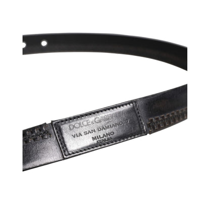 Dolce & Gabbana Black Leather Silver Tone Metal Buckle Belt
