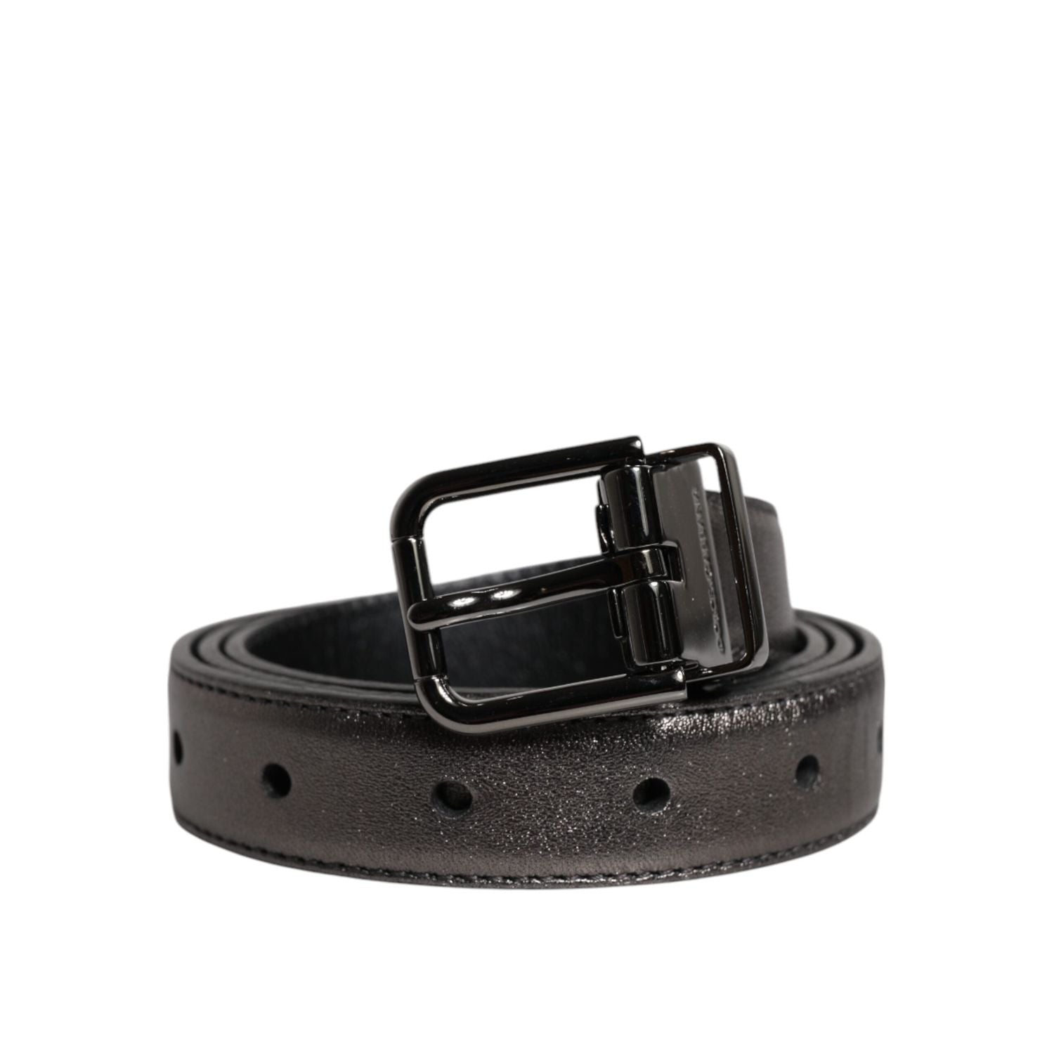 Dolce & Gabbana Black Leather Classic Metal Logo Buckle Belt