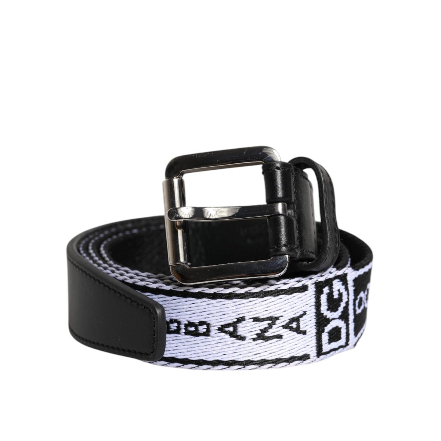 Dolce & Gabbana Black White Printed Metal Logo Buckle Belt Dolce & Gabbana
