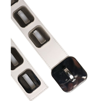 Dolce & Gabbana White Leather Gold Tone Rotating Buckle Belt