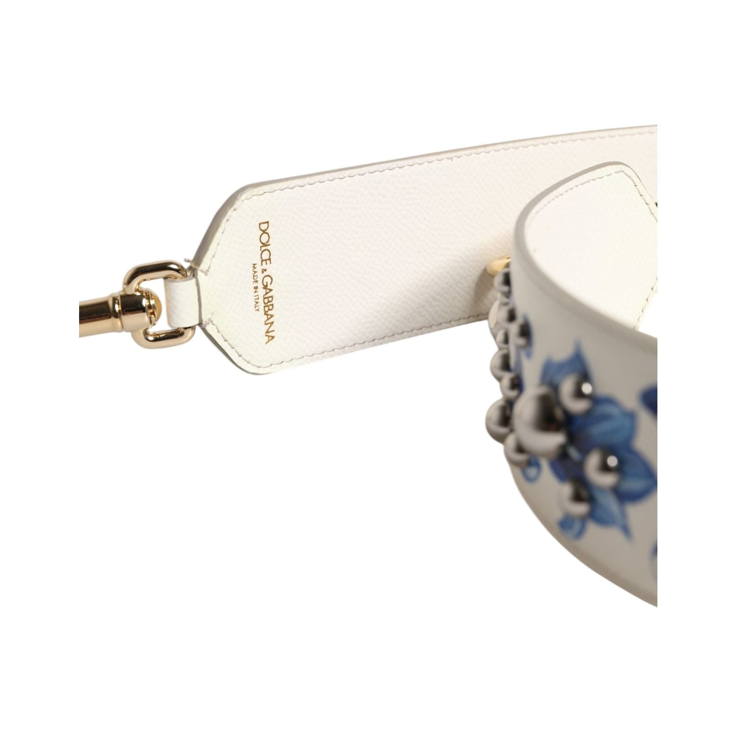 Dolce & Gabbana White Blue Floral Leather Stud Shoulder Strap