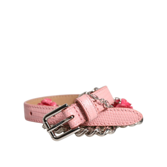 Dolce & Gabbana Pink Embelished Roses Textured Leather Belt WMB474-40