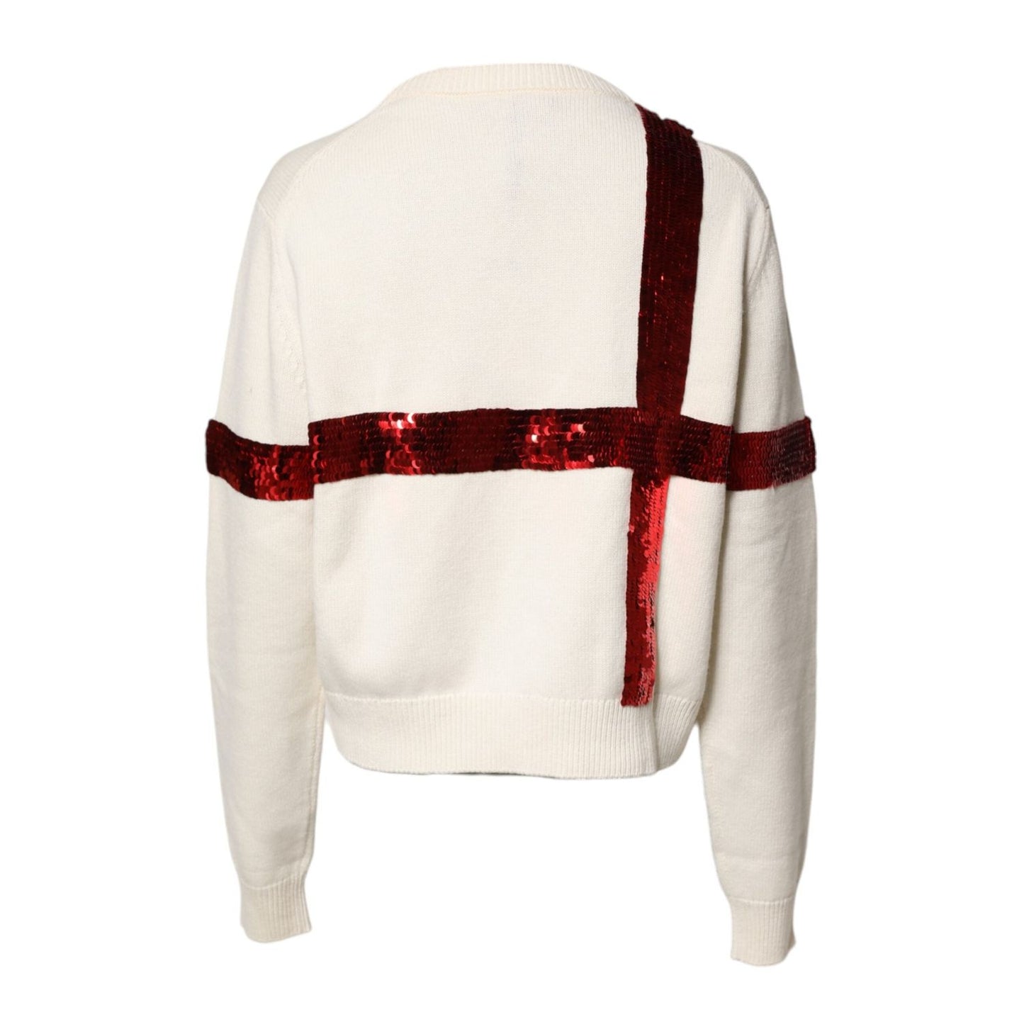 Dolce & Gabbana White Sequined Crew Neck Pullover Sweater Dolce & Gabbana