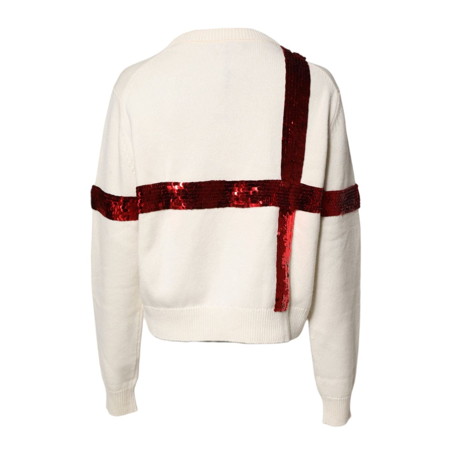 Dolce & Gabbana White Sequined Crew Neck Pullover Sweater