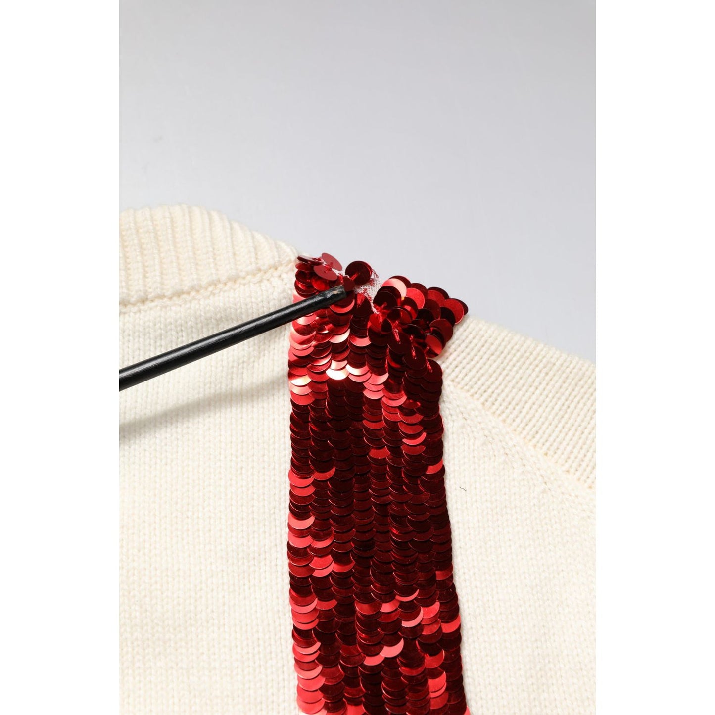 Dolce & Gabbana White Sequined Crew Neck Pullover Sweater Dolce & Gabbana