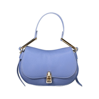 Coccinelle Light Blue Leather Women Handbag with adjustable strap and twist closure for elegant style and functionality