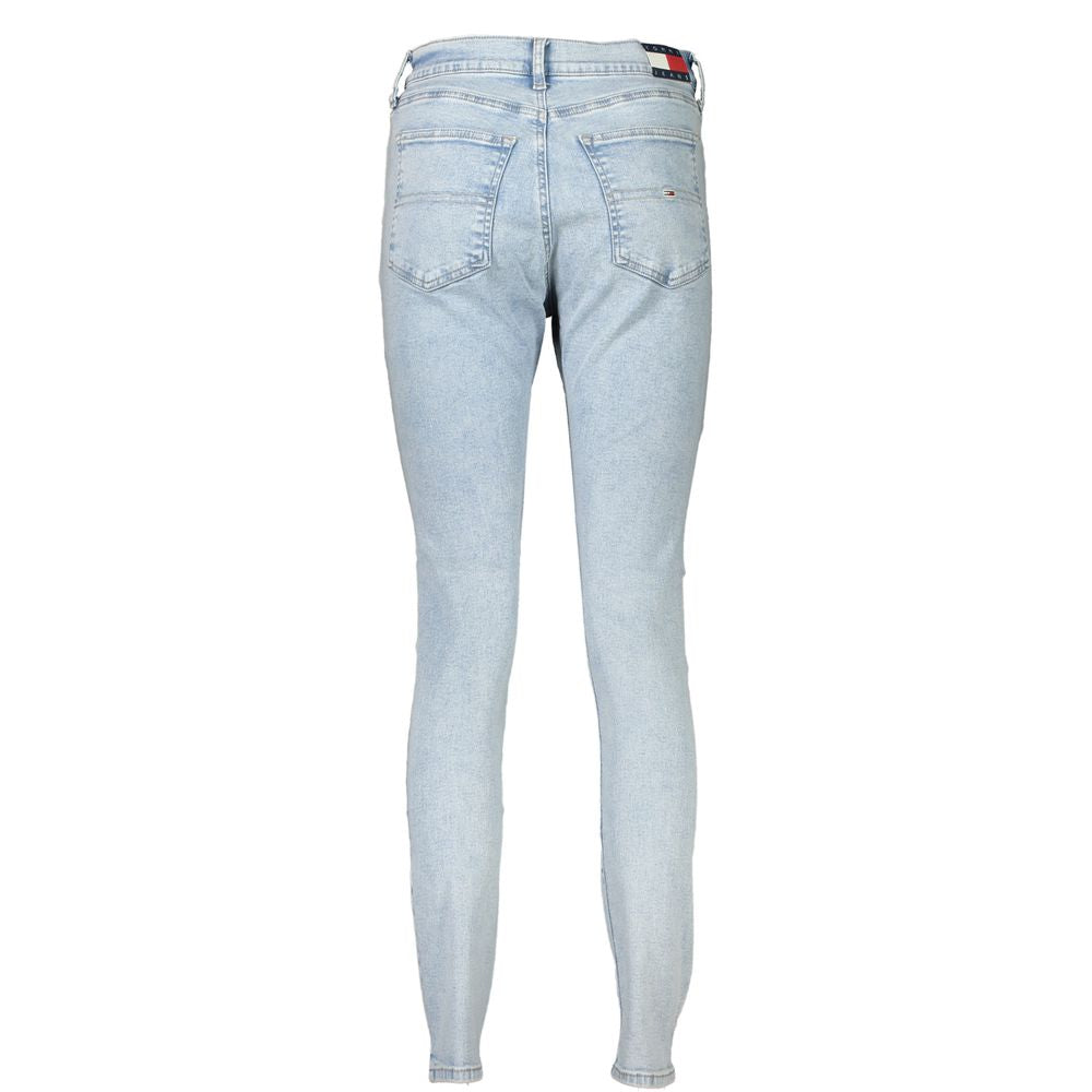 Back view of Tommy Hilfiger Blue Cotton Women's Skinny Jean with pocket design and logo detailing.