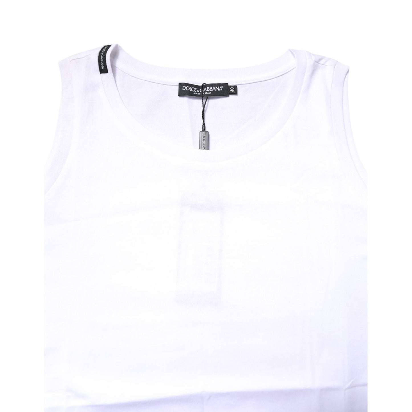 Dolce & Gabbana White Cotton Sleeveless Crew Neck T-shirt