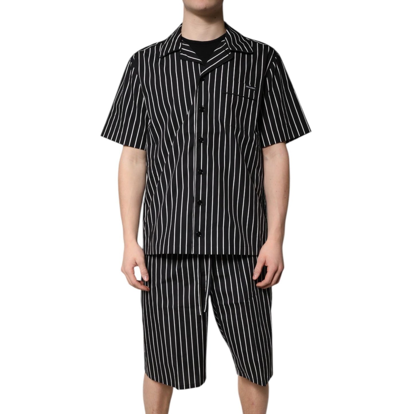 Dolce & Gabbana Black White Stripes Cotton Men Pajama Set Sleepwear Dolce & Gabbana