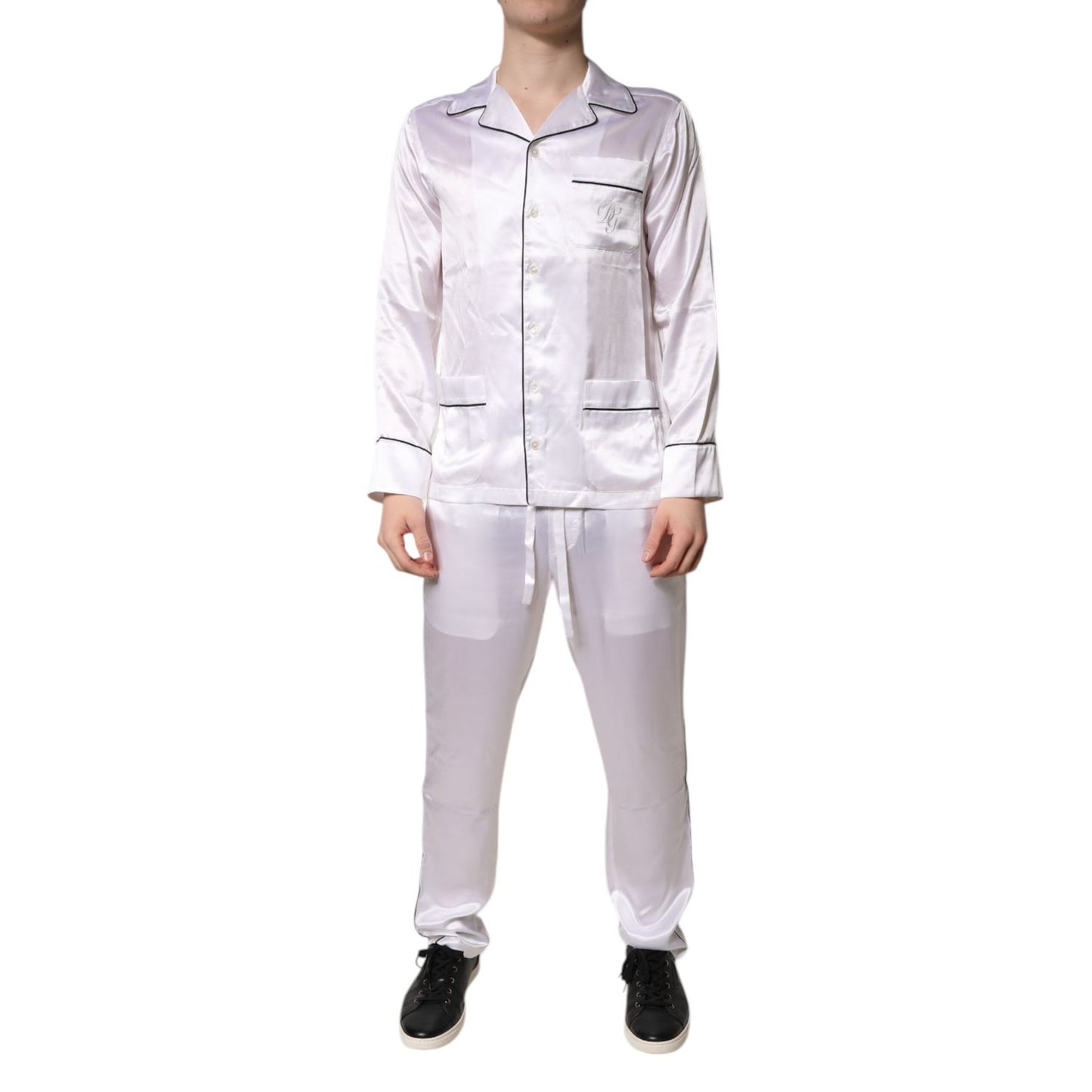 Dolce & Gabbana White Satin Silk Men Pajama Set Sleepwear Dolce & Gabbana