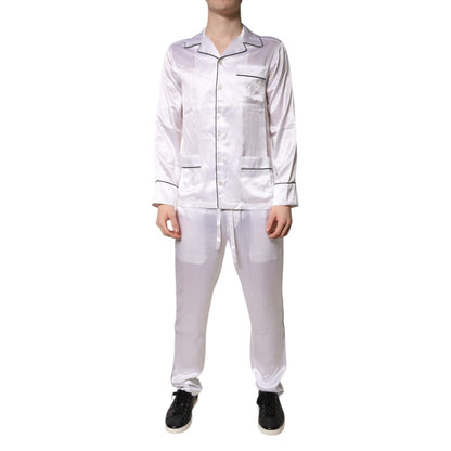 Dolce & Gabbana White Satin Silk Men Pajama Set Sleepwear Dolce & Gabbana