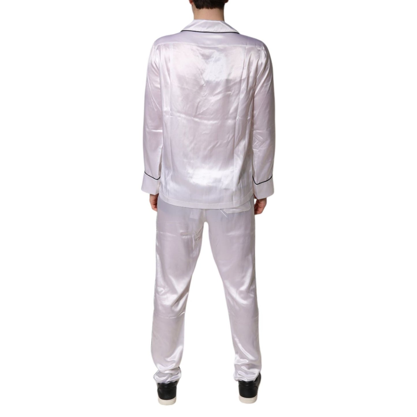 Dolce & Gabbana White Satin Silk Men Pajama Set Sleepwear Dolce & Gabbana