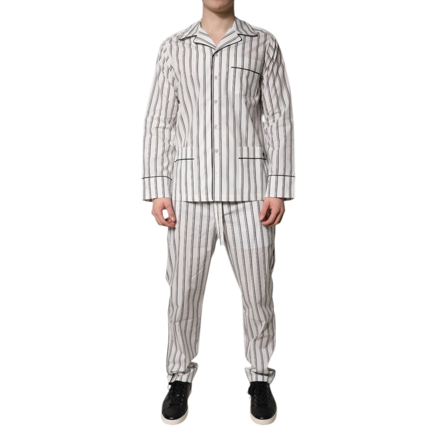 Dolce & Gabbana White Black Stripes Cotton Men Pajama Set Sleepwear Dolce & Gabbana