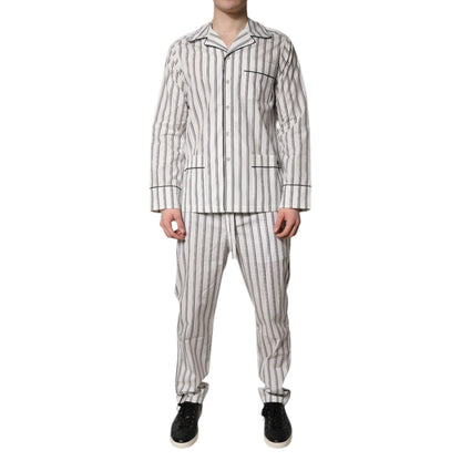 Dolce & Gabbana White Black Stripes Cotton Men Pajama Set Sleepwear Dolce & Gabbana