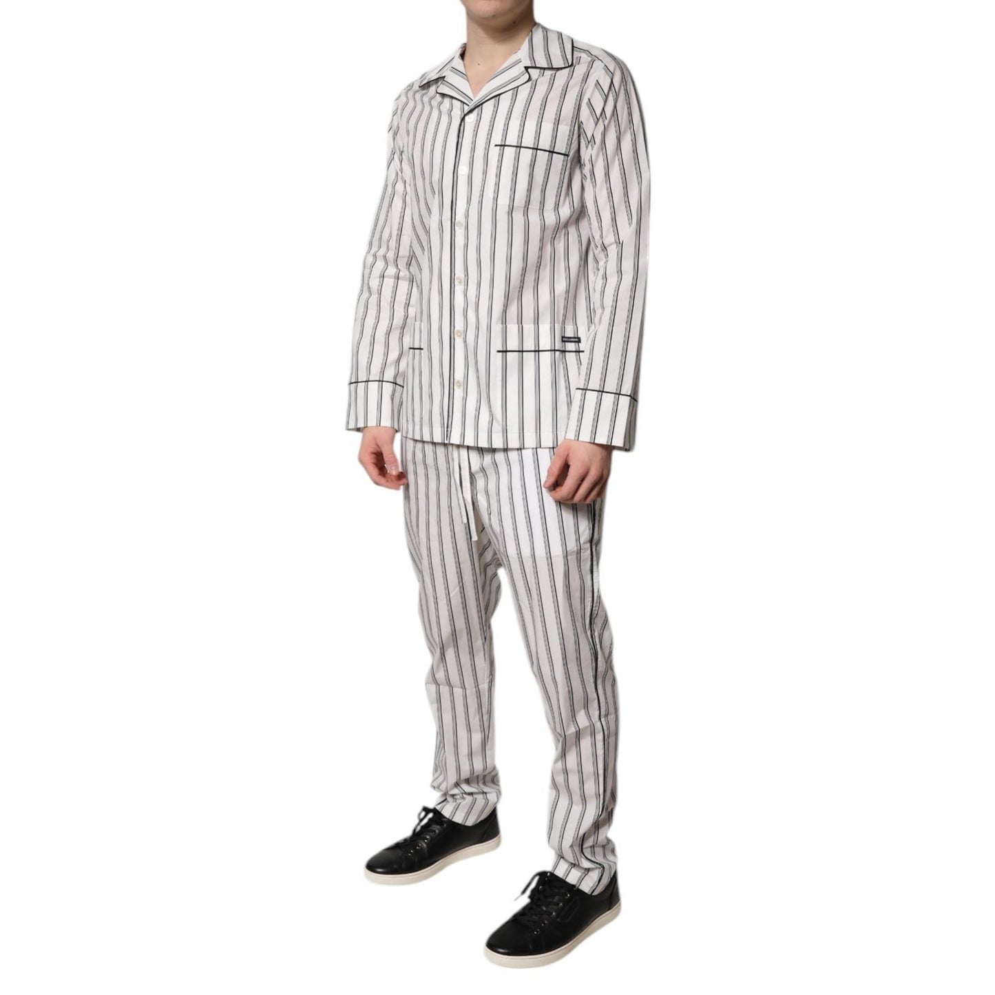 Dolce & Gabbana White Black Stripes Cotton Men Pajama Set Sleepwear Dolce & Gabbana