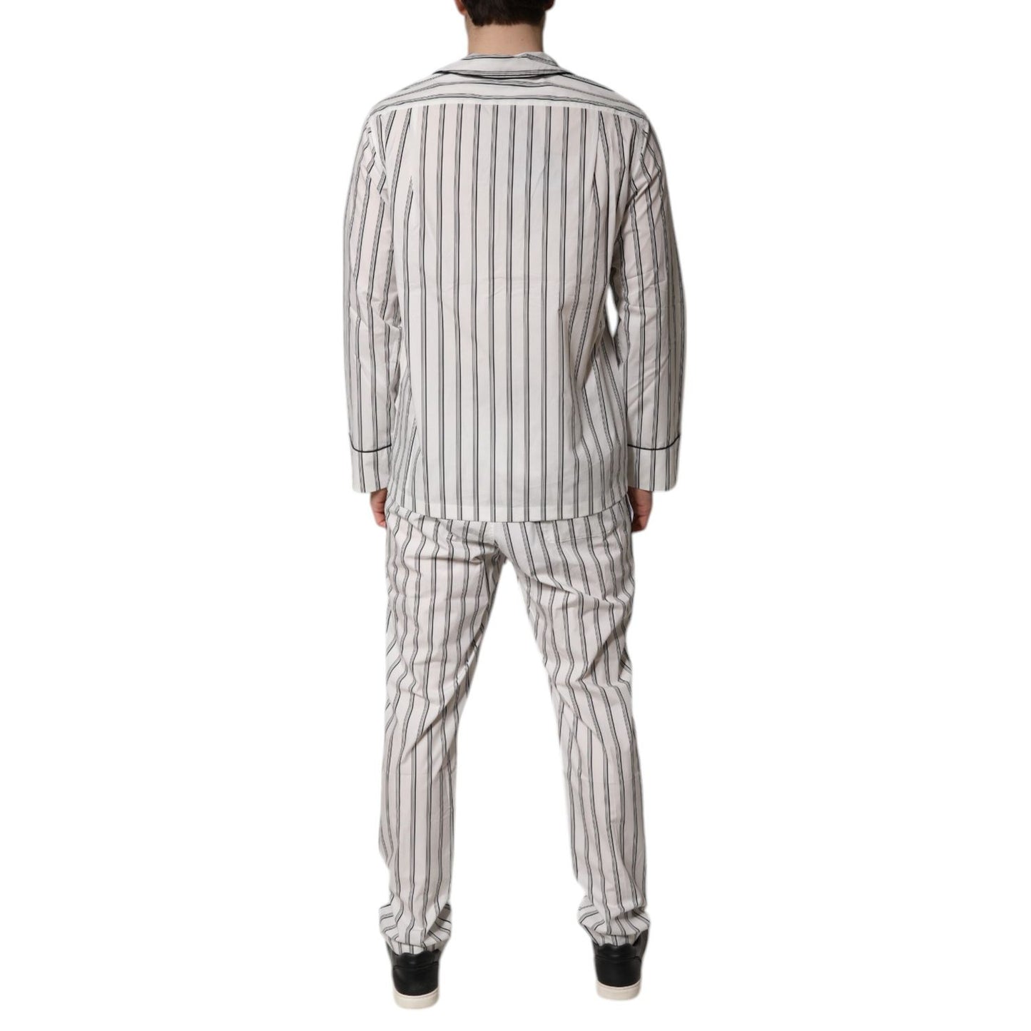 Dolce & Gabbana White Black Stripes Cotton Men Pajama Set Sleepwear Dolce & Gabbana