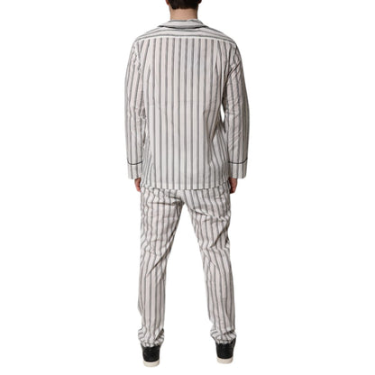 Dolce & Gabbana White Black Stripes Cotton Men Pajama Set Sleepwear Dolce & Gabbana