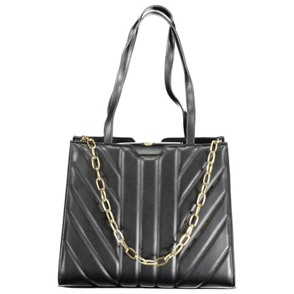 Mario Valentino Black Polyethylene Handbag with chain handle, 2 compartments, central and internal pocket, contrast details, zip closure.