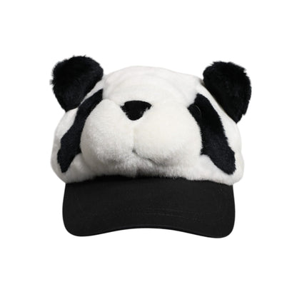 Dolce & Gabbana Black White Panda Fur Women Baseball Cap Dolce & Gabbana