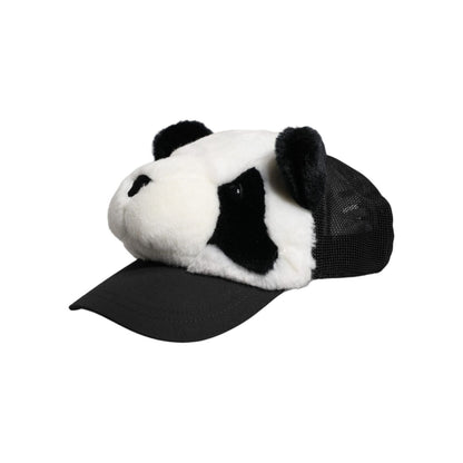 Dolce & Gabbana Black White Panda Fur Women Baseball Cap Dolce & Gabbana