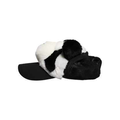 Dolce & Gabbana Black White Panda Fur Women Baseball Cap Dolce & Gabbana