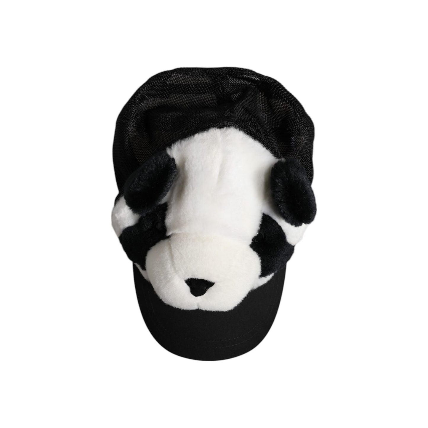 Dolce & Gabbana Black White Panda Fur Women Baseball Cap Dolce & Gabbana