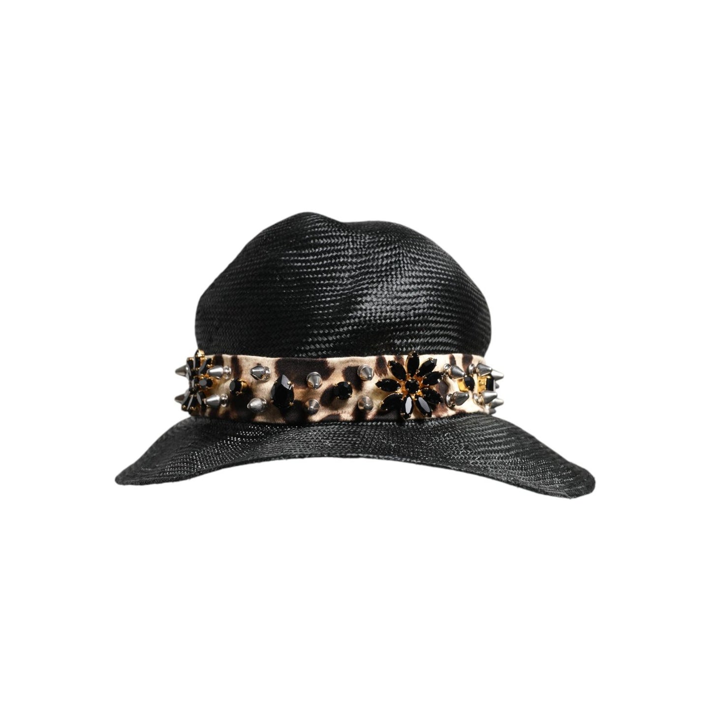 Dolce & Gabbana Black Straw Crystal Embellished Wide Brim Hat Dolce & Gabbana