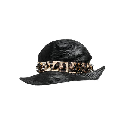 Dolce & Gabbana Black Straw Crystal Embellished Wide Brim Hat Dolce & Gabbana