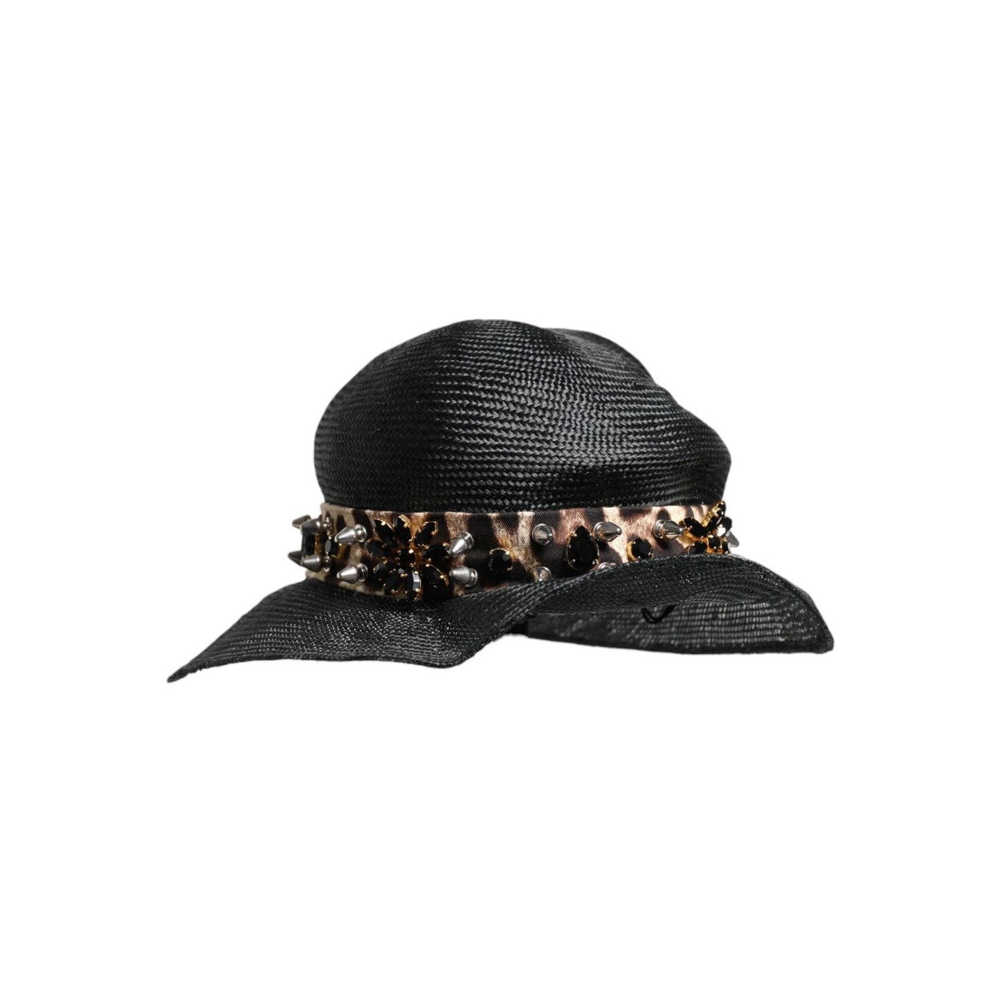 Dolce & Gabbana Black Straw Crystal Embellished Wide Brim Hat Dolce & Gabbana