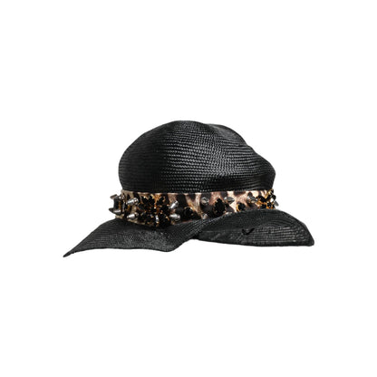 Dolce & Gabbana Black Straw Crystal Embellished Wide Brim Hat Dolce & Gabbana