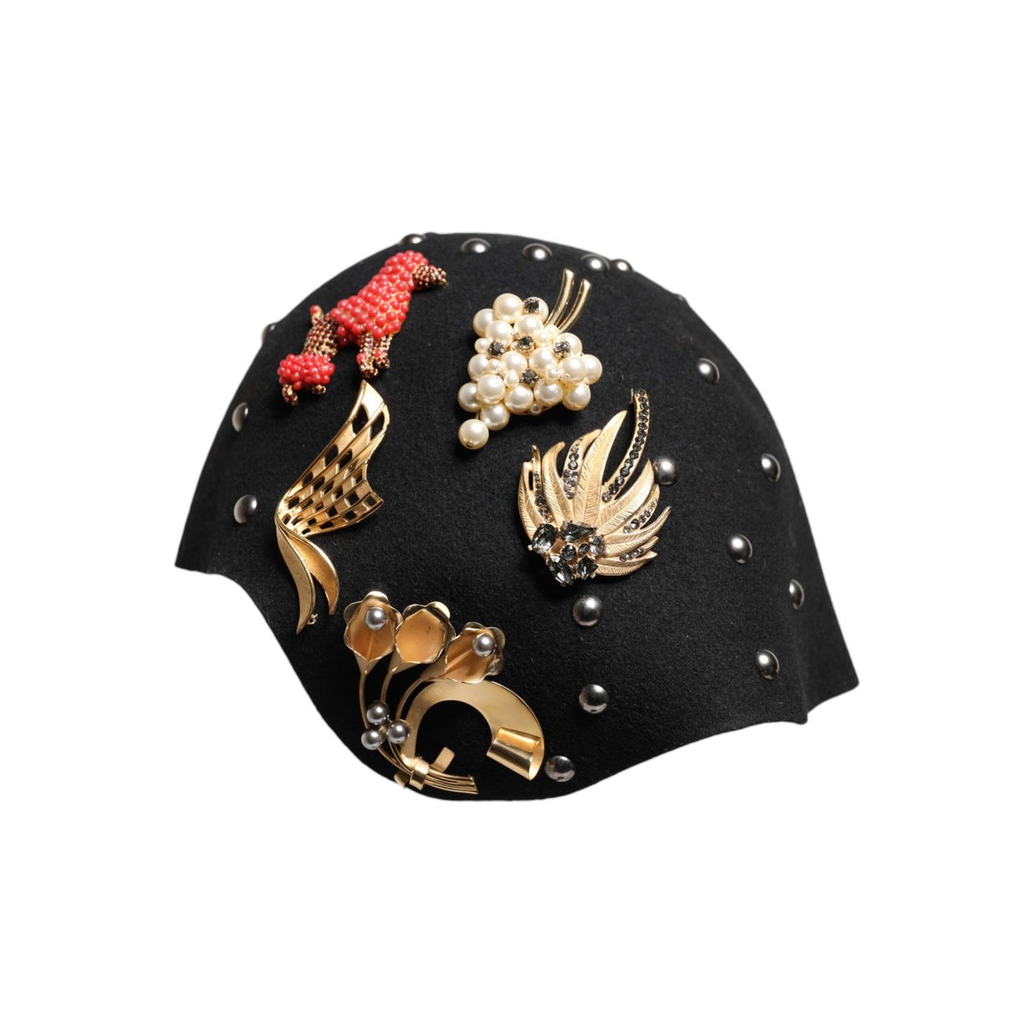 Dolce & Gabbana Black Wool Multicolor Embellished Cloche Hat Dolce & Gabbana