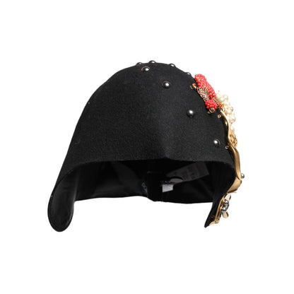 Dolce & Gabbana Black Wool Multicolor Embellished Cloche Hat Dolce & Gabbana