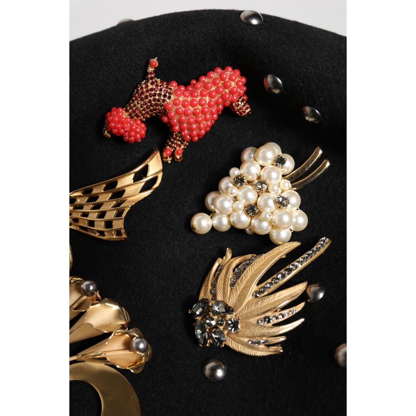 Dolce & Gabbana Black Wool Multicolor Embellished Cloche Hat Dolce & Gabbana