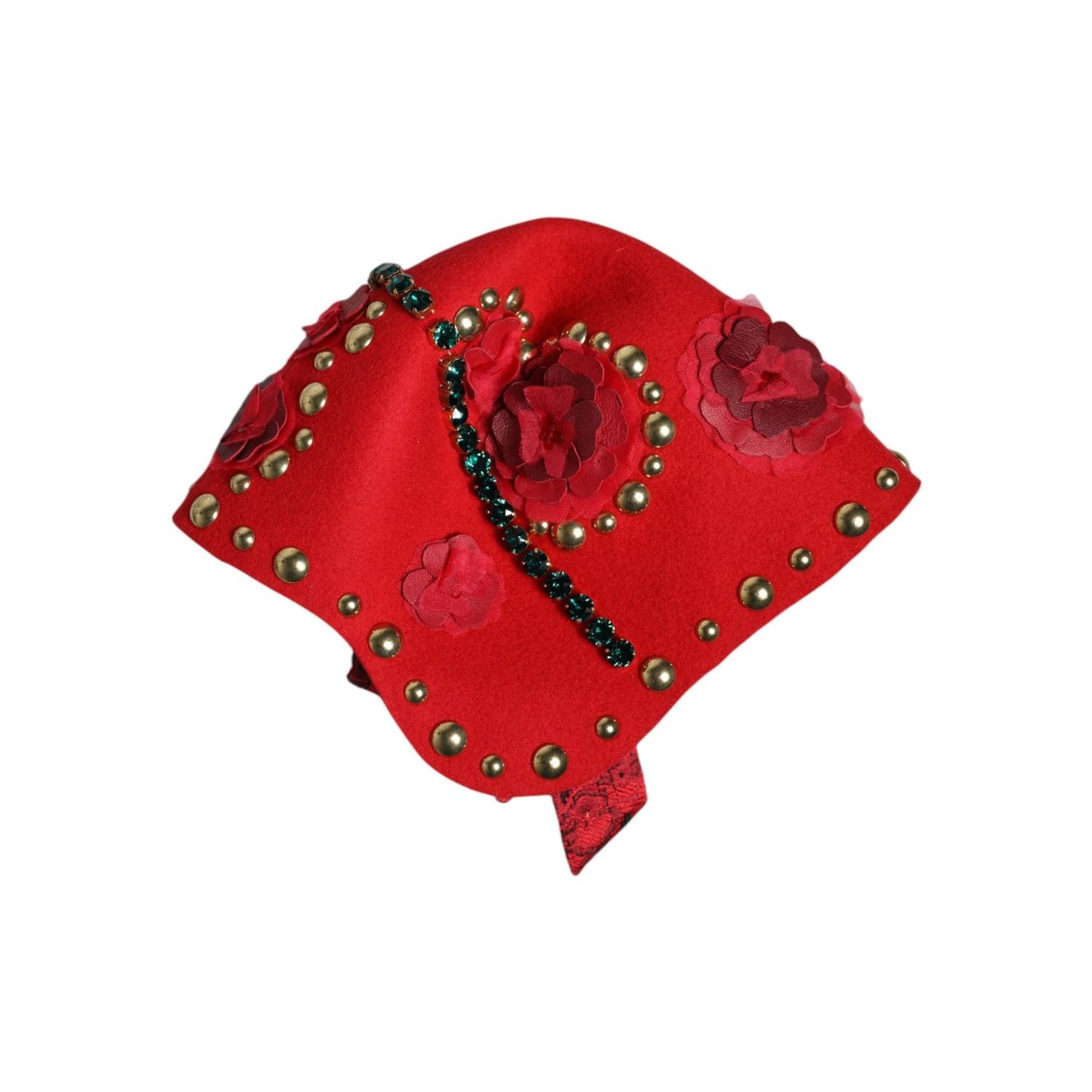 Dolce & Gabbana Red Crystal Gold Roses Brooch Embellished Hat