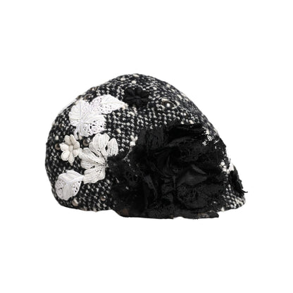 Dolce & Gabbana Black Wool White Floral Embellished Cloche Hat Dolce & Gabbana