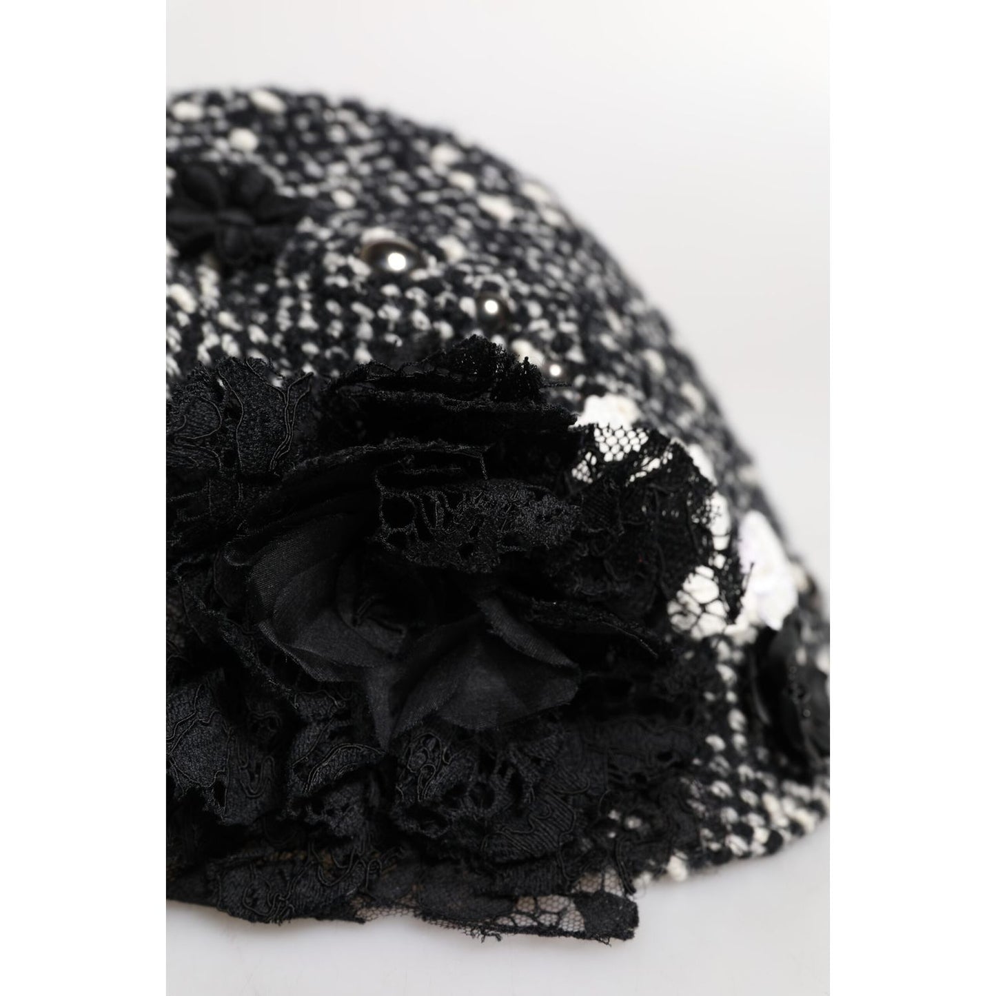 Dolce & Gabbana Black Wool White Floral Embellished Cloche Hat Dolce & Gabbana