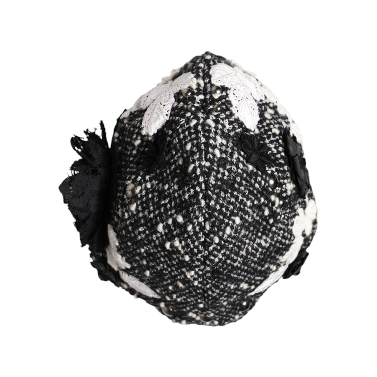 Dolce & Gabbana Black Wool White Floral Embellished Cloche Hat Dolce & Gabbana