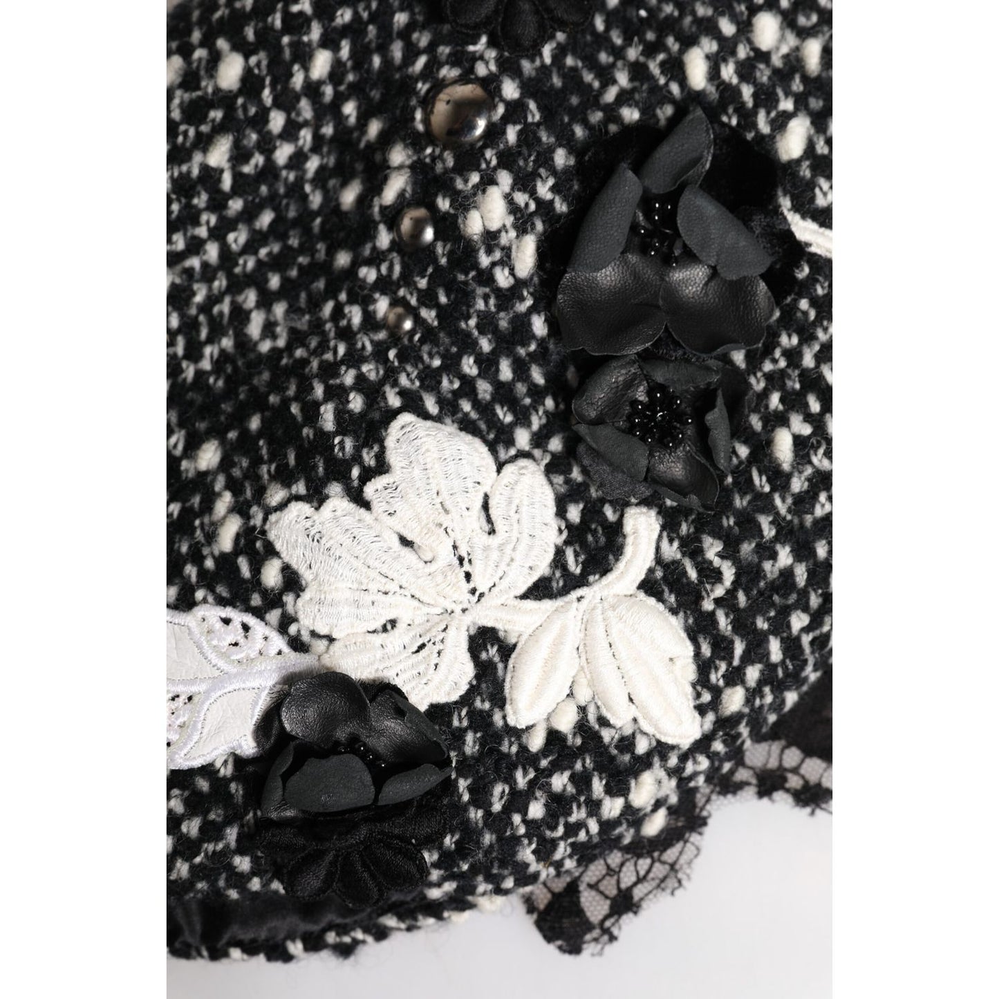 Dolce & Gabbana Black Wool White Floral Embellished Cloche Hat Dolce & Gabbana