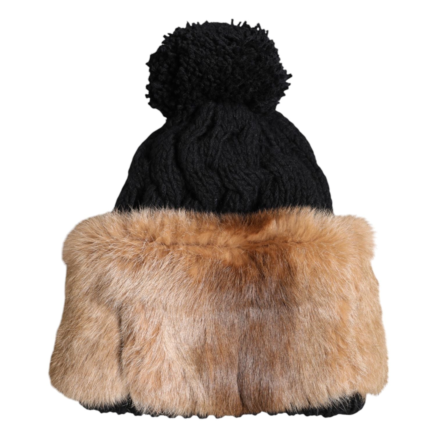 Dolce & Gabbana Black Brown Dyed Rabbit Real Fur Winter Beanie Hat