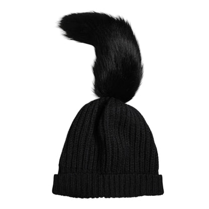 Dolce & Gabbana Black Acrylic Knitted Fur Winter Beanie Hat