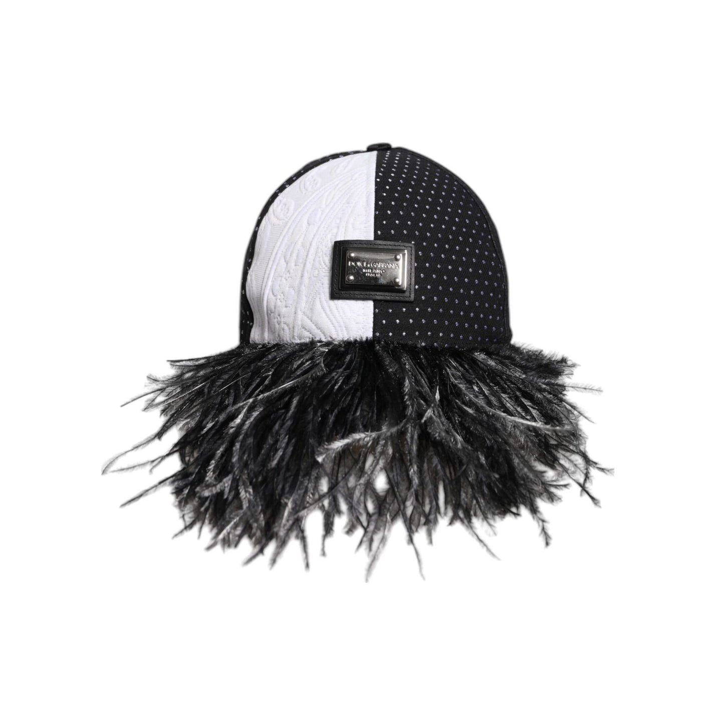 Dolce & Gabbana White Black Polka Dot Feathers Baseball Cap Dolce & Gabbana