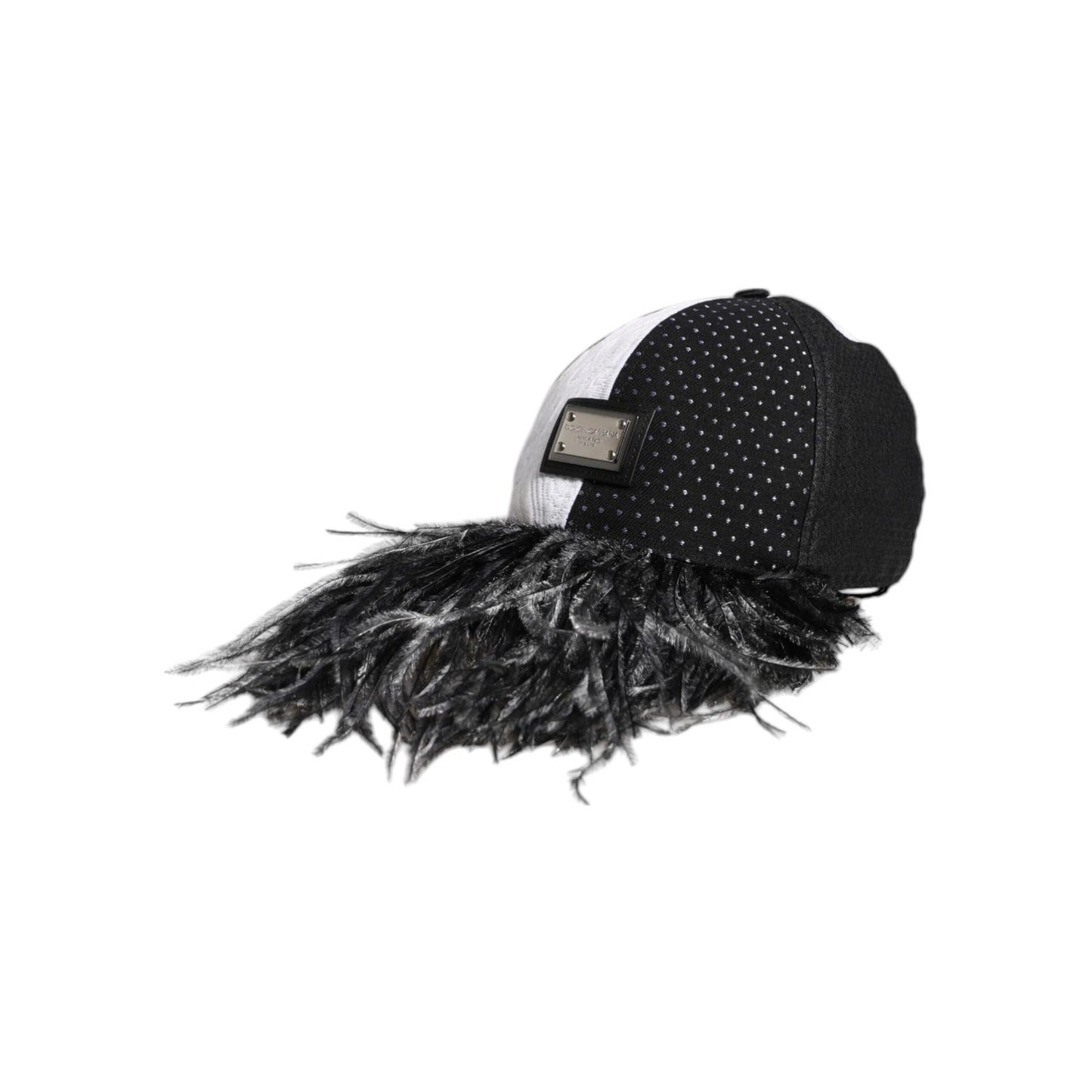 Dolce & Gabbana White Black Polka Dot Feathers Baseball Cap Dolce & Gabbana